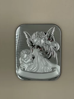 Срібна ікона Ангел Охоронець біля дитини (LE 4713 20) 16*20 см
