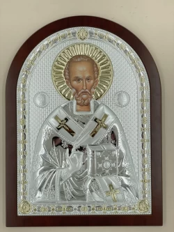 Срібна ікона Миколая Чудотворця (код 21472) 30*41 см