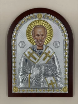 Срібна ікона Миколая Чудотворця (код 21471) 22*30 см